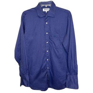 Vintage Burberry Mens Long Sleeve Button Front Shirt Size 39 15.5” Neck Blue